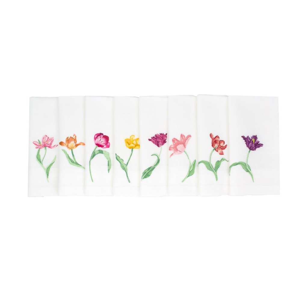 TULIPES - 8 Serviettes de Table en Lin