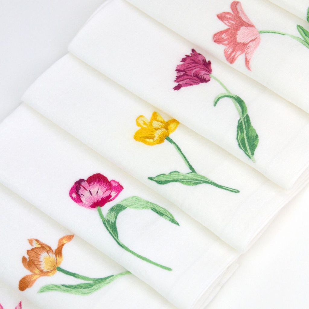TULIPES - 8 Serviettes de Table en Lin