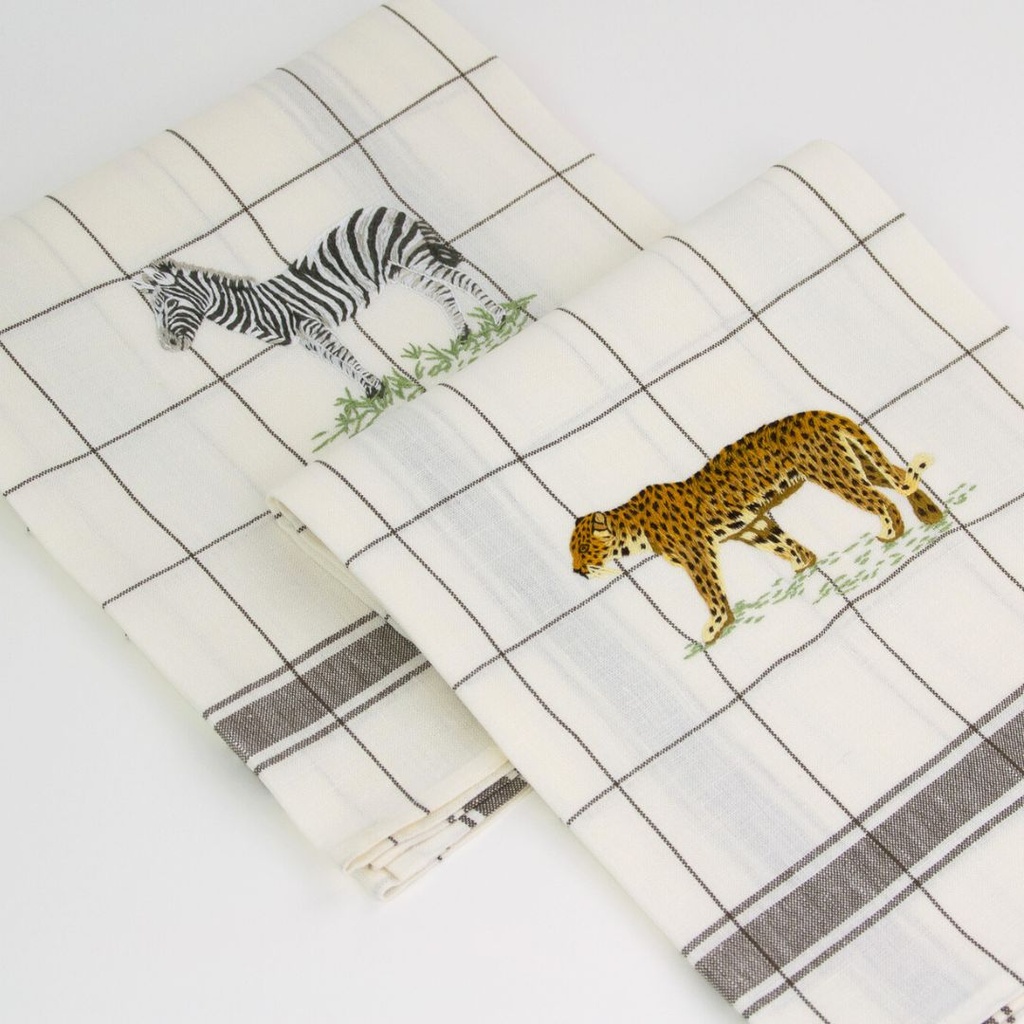 ANIMAUX D'AFRIQUE - Torchon de Cuisine en Lin