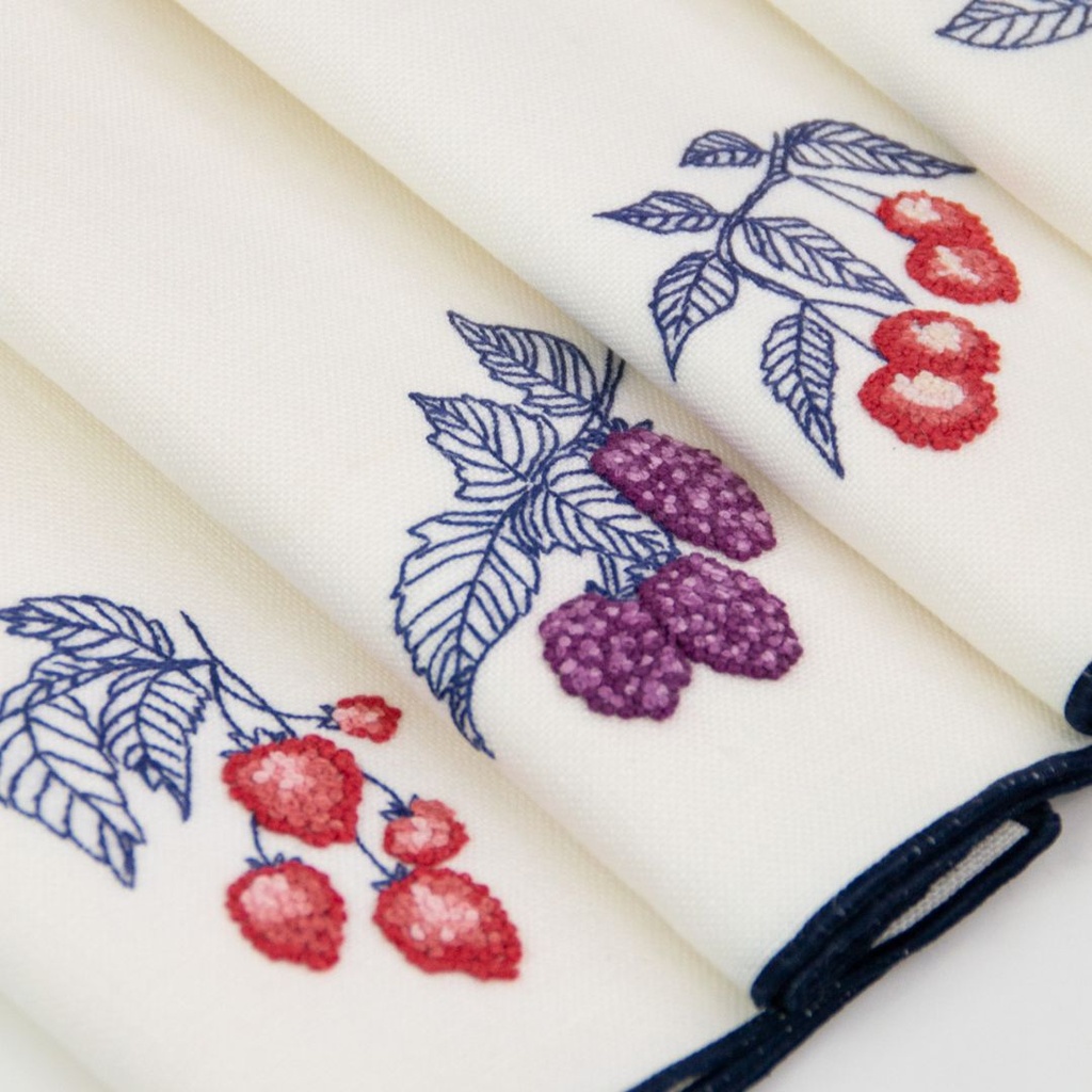 FRUITS ROUGES - 8 Serviettes de Table en Lin