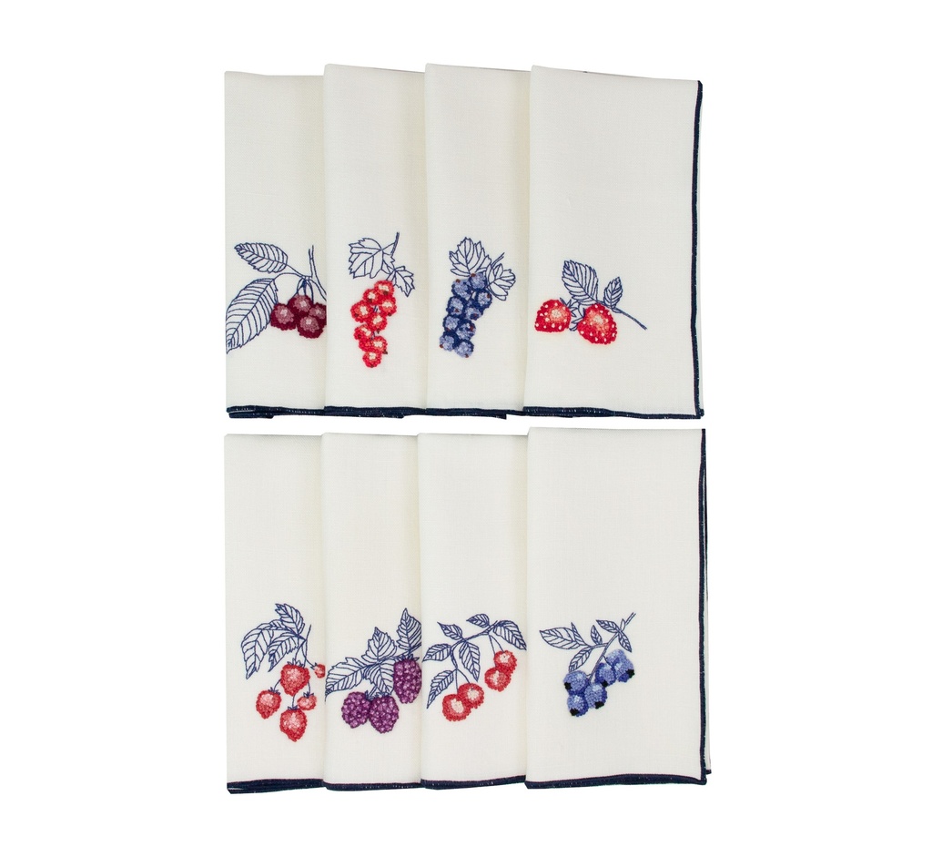 FRUITS ROUGES - 8 Serviettes de Table en Lin