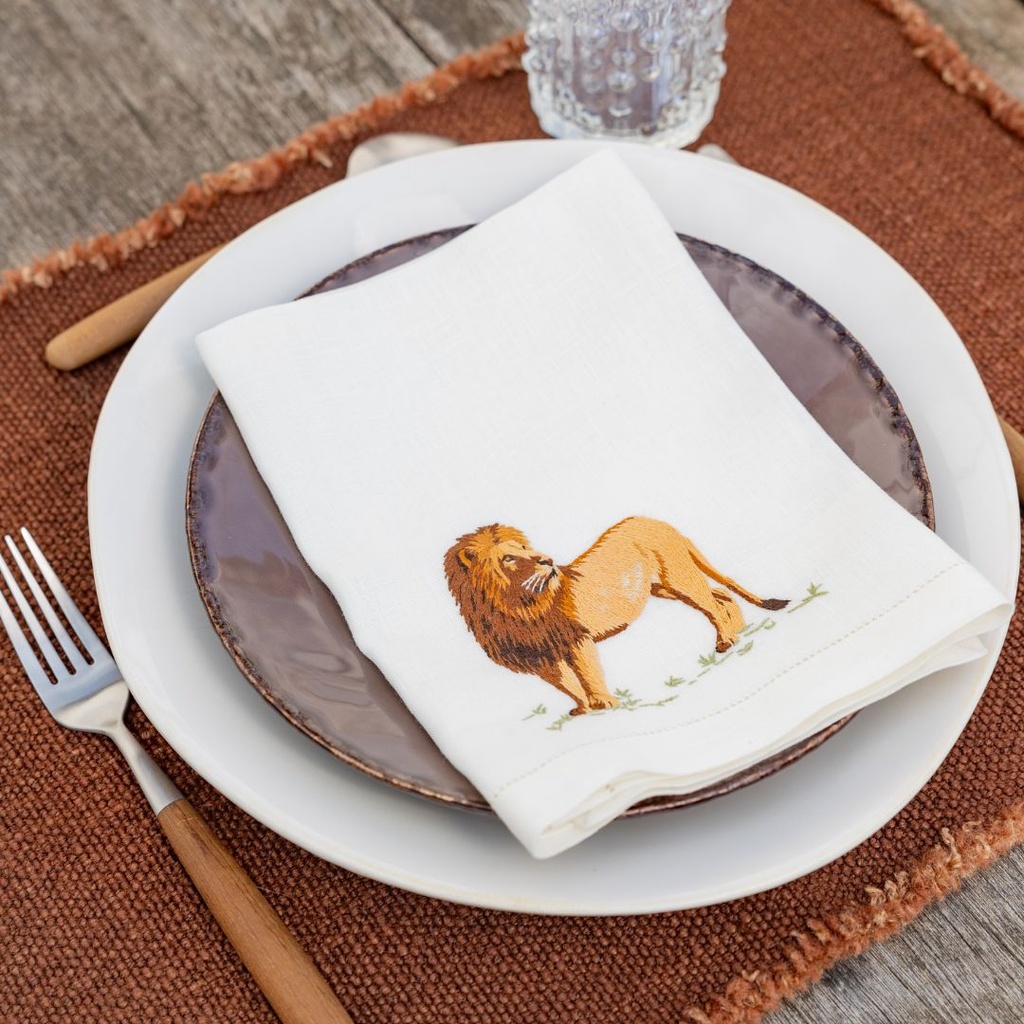 ANIMAUX D'AFRIQUE - 6 Serviettes de Table en Lin