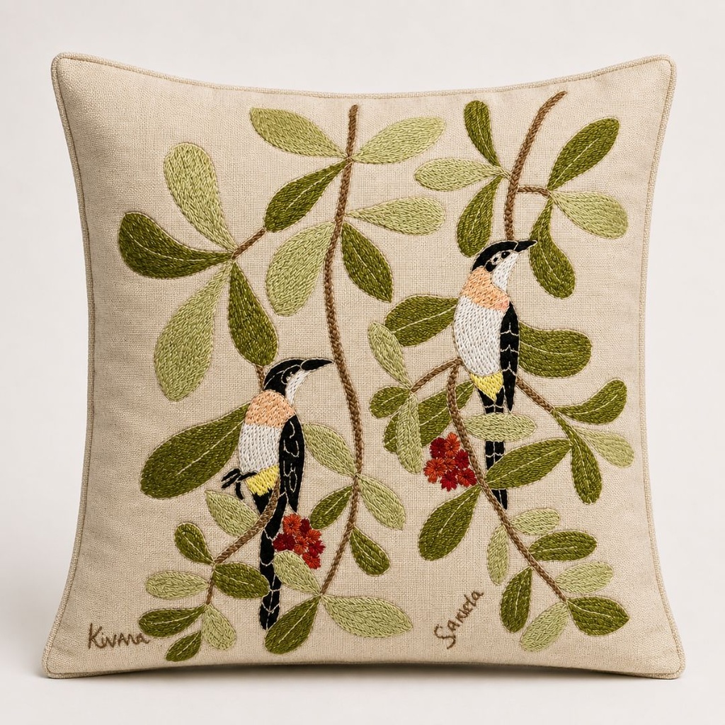 OISEAUX AFRICAIN - Coussin en Lin