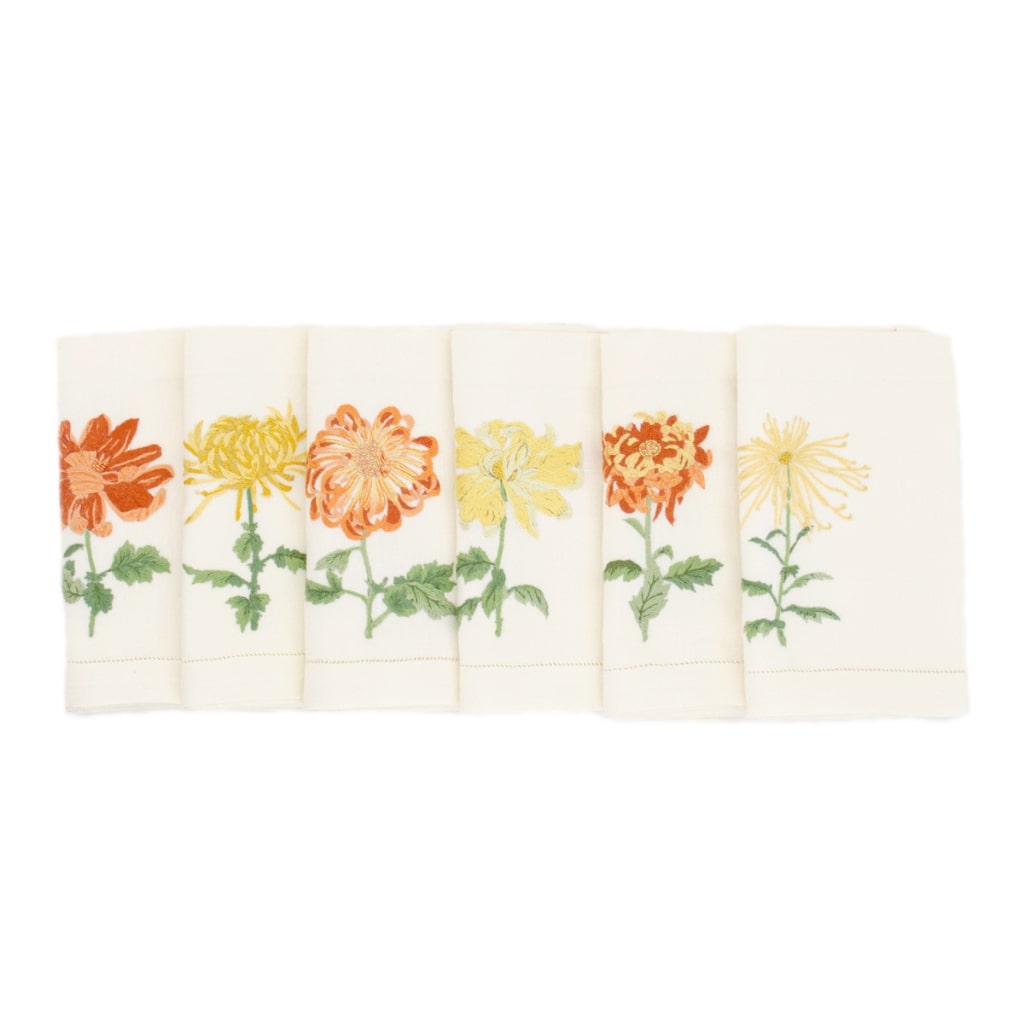 FLEURS KIKU - 6 Serviettes de Table en Lin