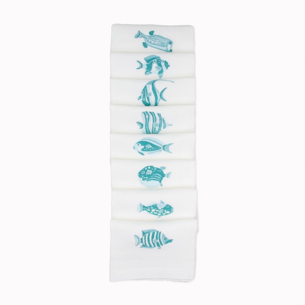 FIJI FISH - 8 White Linen Napkins