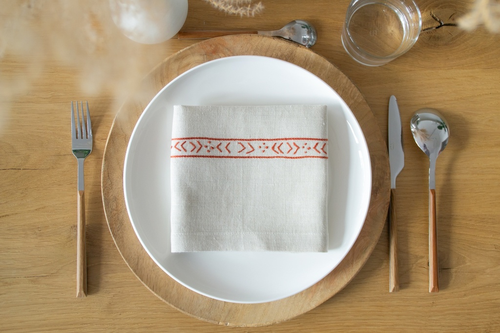 FRISE ETHNIQUE - 6 Serviettes de Table en Lin