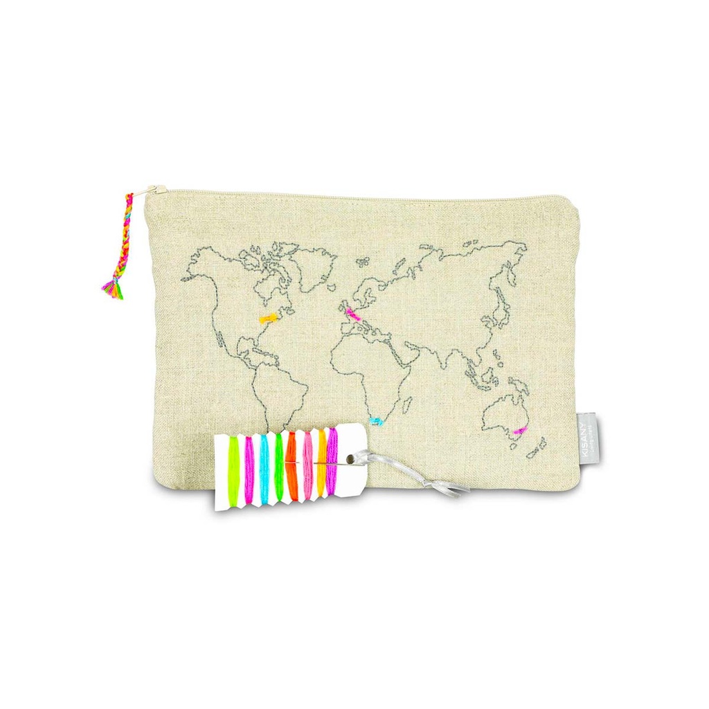 CARTE DU MONDE - Pochette large en Lin