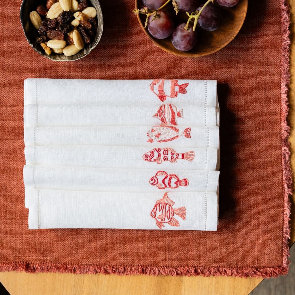 ATOLL FISH - Set of 6 linen cocktail napkins