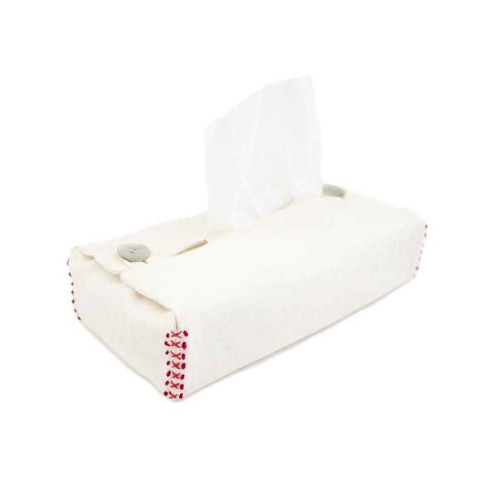 BEADS RED - Tissue Box Cover "Oyster Linen"