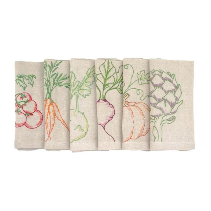 VEGETABLES - 6 Linen Table Napkins