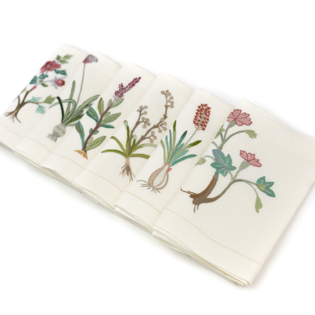 BALMIS FLOWERS - 6 Linen Table Napkins 