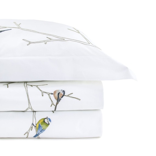 BIRDS FROM OUR GARDEN - 2 Pillowcases in Egyptian Cotton Percale