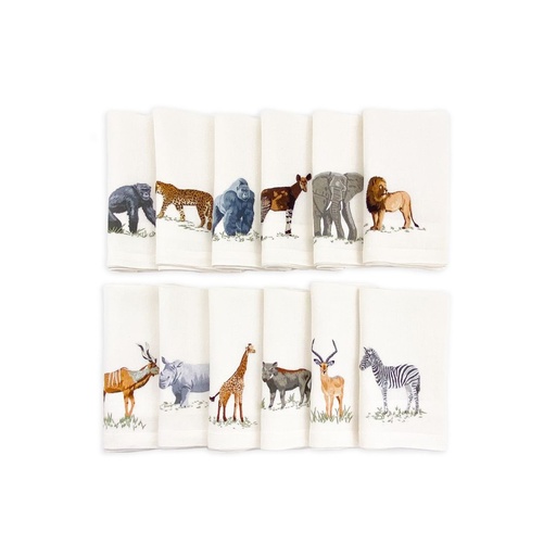 ANIMALS OF AFRICA - 6 Linen Table Napkins