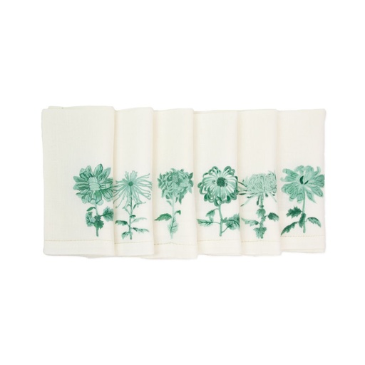 KIKU FLOWERS - 6 Linen Table Napkins