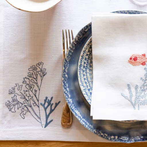 POISSONS ATOLL - 8 Sets de Table en Lin Blanc