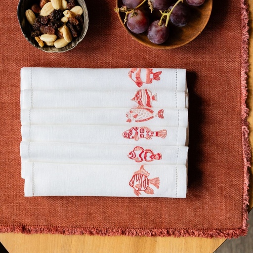 ATOLL FISH - Set of 6 linen cocktail napkins
