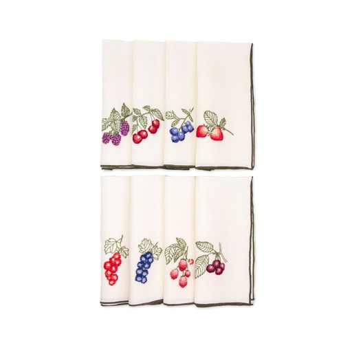 RED BERRIES - 8 Linen Napkins