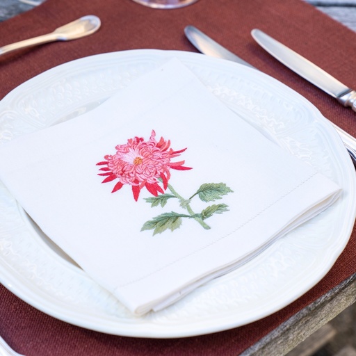 KIKU FLOWERS - 6 Linen Napkins