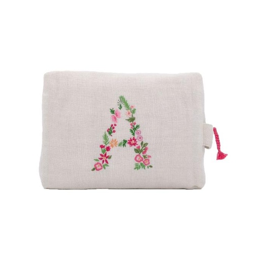 FLORAL INITIAL - Linen Jumbo Toiletries Bag 